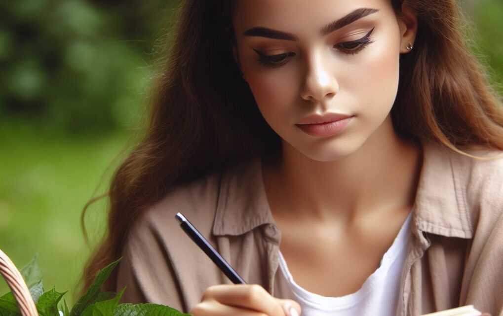 Girl sitting in a park journaling