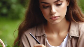 Girl sitting in a park journaling