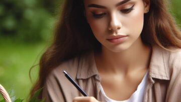 Girl sitting in a park journaling