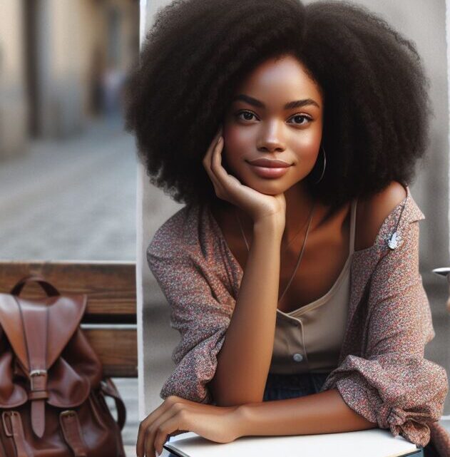 A girl with a journal sitting on a bench