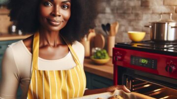 A black lady with a tray of baked cookies